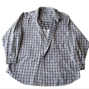Jane Ashley Button Up Shirt Women 2X‎ Blue and White Plaid Shirt Floral check